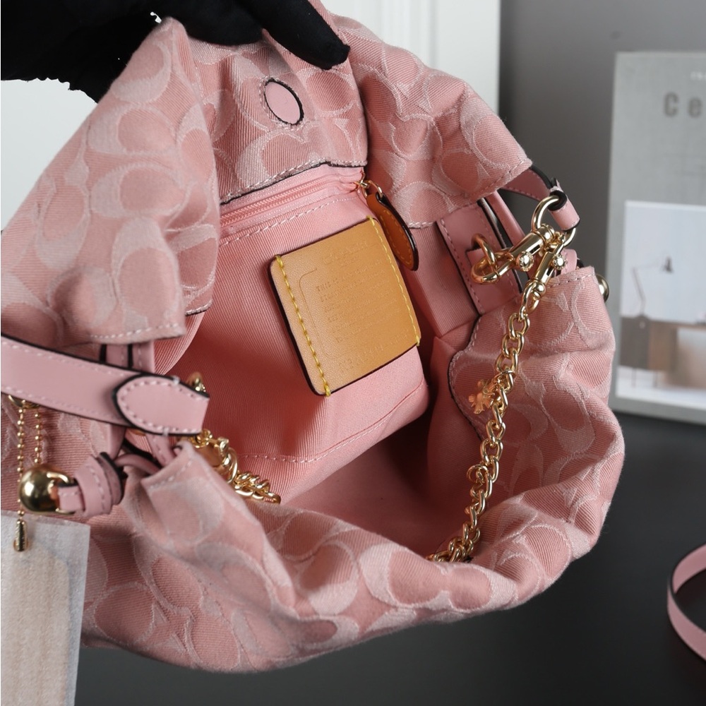 Coach Pink Signature Canvas Drawstring Shoulder Bag - Picture 5 of 9